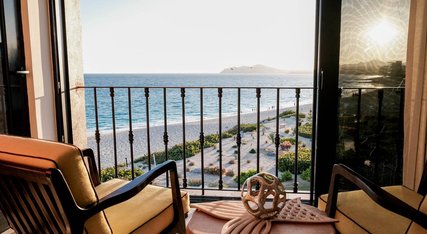 Chair on a balcony facing the ocean in Cabo